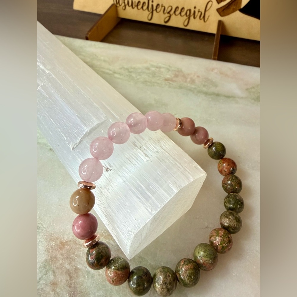 Rose Quartz Unakite Rhodonite Goddess Energy Gemstone Bracelet
